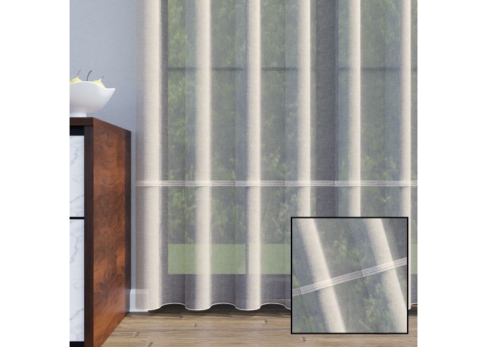 FIRANA NATURAL 330cm - wzór poziomy, ołowianka - krem