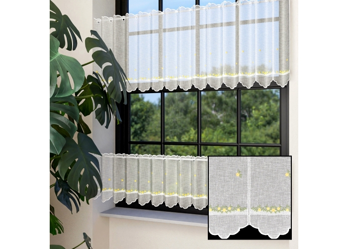 ZAZDROSTKA NATURAL 40cm HAFT biel / żółto-zielone kwiatuszki PANEL