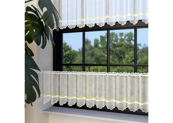 ZAZDROSTKA NATURAL 40cm HAFT biel / żółto-zielone kwiatuszki PANEL