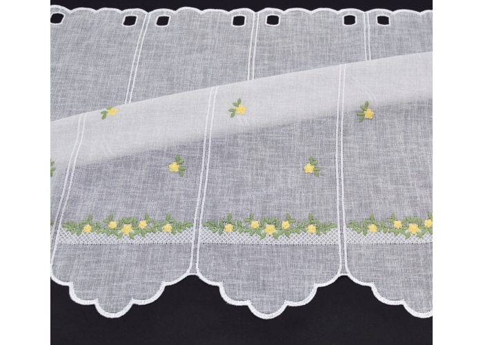 ZAZDROSTKA NATURAL 40cm HAFT biel / żółto-zielone kwiatuszki PANEL