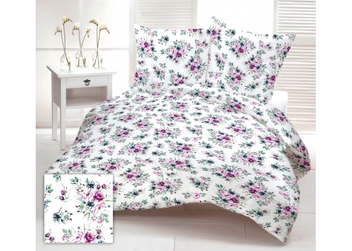 Tkanina bawełniana BUKIECIKI RÓŻOWO GRANATOWE - 140g/m²/160cm