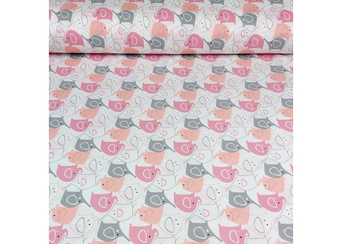 Tkanina bawełniana RÓŻOWE SŁONIKI - 125g/m²/160cm
