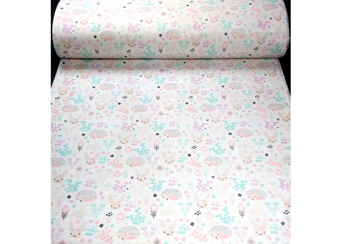 Tkanina bawełniana JEŻE I ZAJĄCE - 140g/m²/160cm