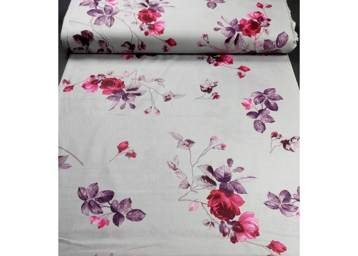Tkanina bawełniana RÓŻE NA SZARYM TLE   - 140g/m²/160cm