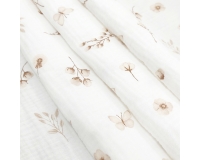 DOUBLE GAUZE, MUŚLIN - BEŻOWE ROŚLINKI- 160cm
