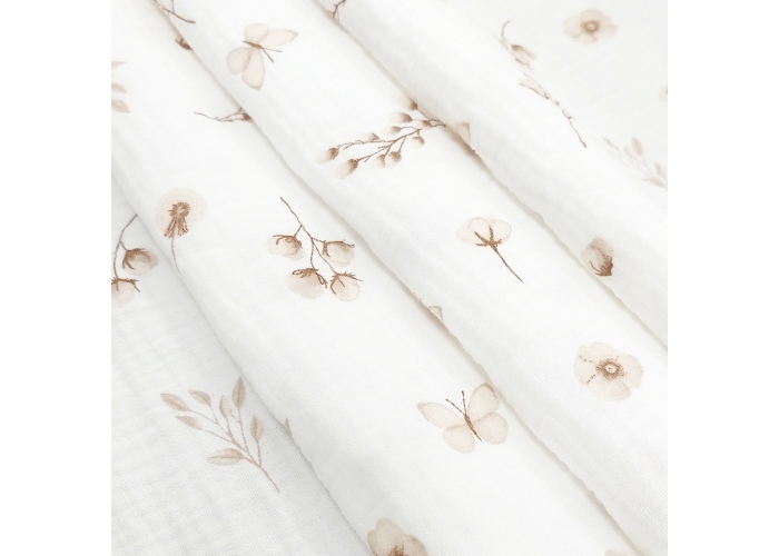 DOUBLE GAUZE, MUŚLIN - BEŻOWE ROŚLINKI- 160cm