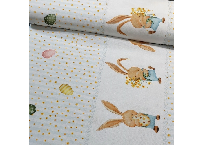 PASTELOWE KRÓLICZKI - BAWEŁNIANA tkanina dekoracyjna NA OBRUS 140cm