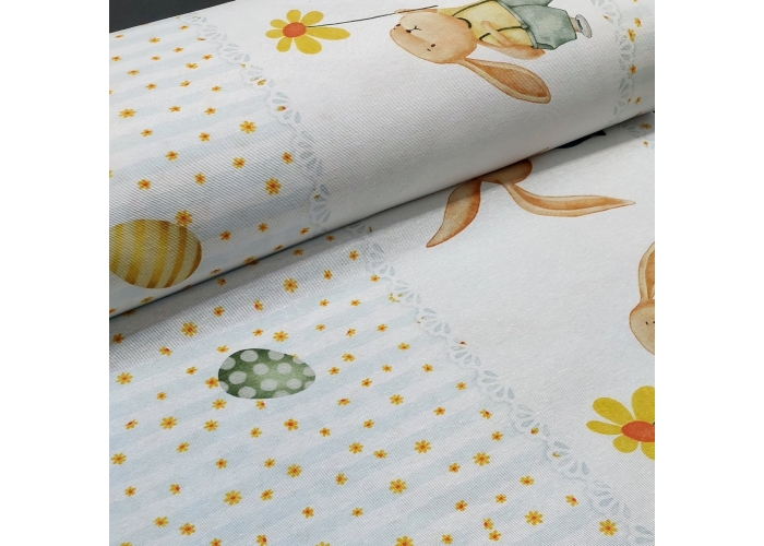 PASTELOWE KRÓLICZKI - BAWEŁNIANA tkanina dekoracyjna NA OBRUS 140cm