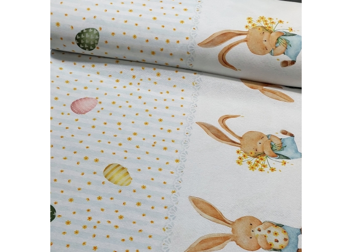 PASTELOWE KRÓLICZKI - BAWEŁNIANA tkanina dekoracyjna NA OBRUS 140cm
