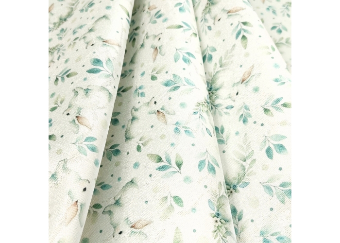 MIĘTOWE KRÓLICZKI - tkanina DEKORACYJNA - WIELKANOC - 150cm ŻAKARD