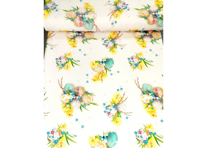 WIELKANOCNE PISANKI - tkanina dekoracyjna OBRUSOWA PLAMOODPORNA 150cm